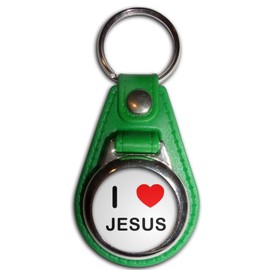 BadgeBeast.co.uk I Love Jesus - Green Plastic Medallion Key Ring