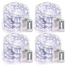 MUMUXI 4 Pack 33Ft 100 LED Fairy Lights Battery Operated String Lights with 8 Modes Remote Control Timer Waterproof Copper Wire Twinkle Lights for Bedroom Wedding Party Chirstmas Decor, Cool Warm