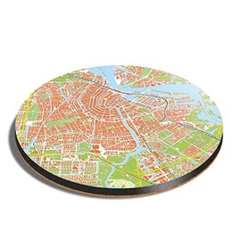 1 x Round Coaster - Amsterdam Urban Street Map Cork Backed MDF Glossy Tea Coffee Accessory #3034