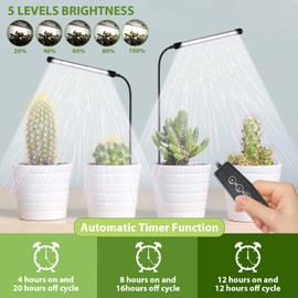 Juhefa Juhefa Grow Light for Indoor Plants Growing, 6000K Full Spectrum Gooseneck Plant Lamp for Seedings Succulents Small Plants, Auto On/Off Timing & 5 Dimming, 2-Pack