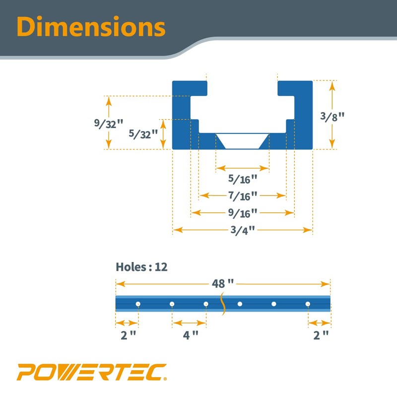 POWERTEC 71854 48 Inch x4 Universal T track with 4