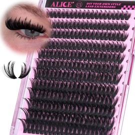 ALICE Lash Clusters with Spikes Thick Volume Cluster Eyelash Extensions Fluffier Eyelash Clusters Wispy Individual LashesThin Band Lash Extensions DIY at Home (240pcs/12-22mm/CC- Curly/100D)