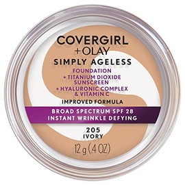COVERGIRL Simply Ageless Instant Wrinkle Defying Foundation, SPF 28, Hyaluronic Complex & Vitamin C - 205 Ivory, Pack of 1