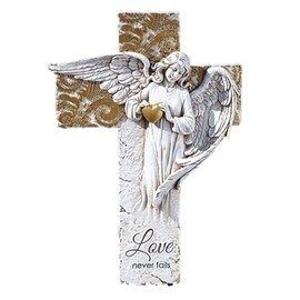 Roman Joseph's Studio Collection, 12" H Angel On Cross W/Gold, Made from Resin, High Level of Craftsmanship and Attention to Detail, Durable and Long Lasting