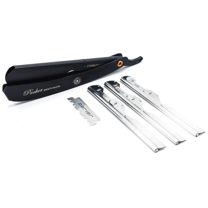 Parker PTABK Adjustable Stainless Black Handle Straight Barber Razor