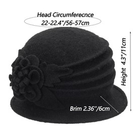 1920s Bowler Cloche Bucket Hat for Woman - Winter Warm Church Derby Fedora Hat with Bowknot