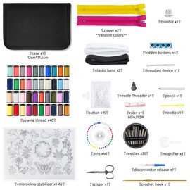 AUXIN Sewing Kit with Tools and Accessories, 40 Colors Thread Spools,Come with Elastic Band Zippers Embroidery Stabilizers,Complete Large Format Repair Set for Women Home Emergency
