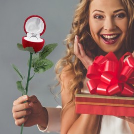 LIFKOME 2pcs Rose Ring Box Red Rose Jewelry Box Proposal Ring Case Engagement Ring Box for Proposal Ring, Ceremony, Wedding Occasions