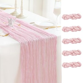 Sioloc - Paquete de 5 caminos de mesa de gasa rosa claro, 120 x 35 pulgadas, decoración de primavera de Pascua, gasa suave, decoración de mesa de boda, decoración de mesa de 10 pies, fiesta de