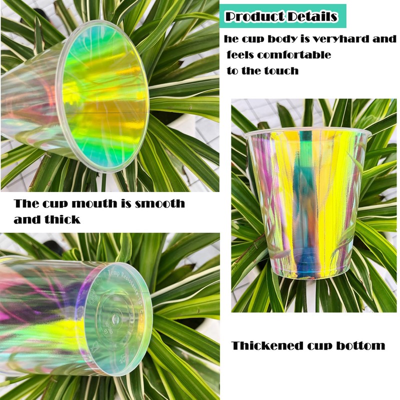 Djenpinex 25 Pack Thick Iridescent Plastic Cups 12oz - Bright