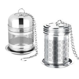 Set of 2 tea strainers for loose tea, tea ball tea filter, with coaster and chain, 304 stainless steel, fine mesh tea filter, reusable tea ball, tea strainer made of stainless steel (two styles)