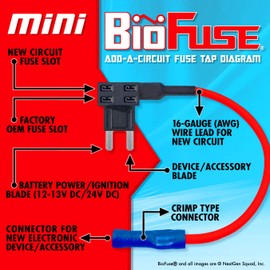BioFuse 12V Mini 50 Piece Add-a-Circuit Car Fuse Tap and Holders Pack (Lot of 50 Automotive Mini Blade Fuse Adapters)