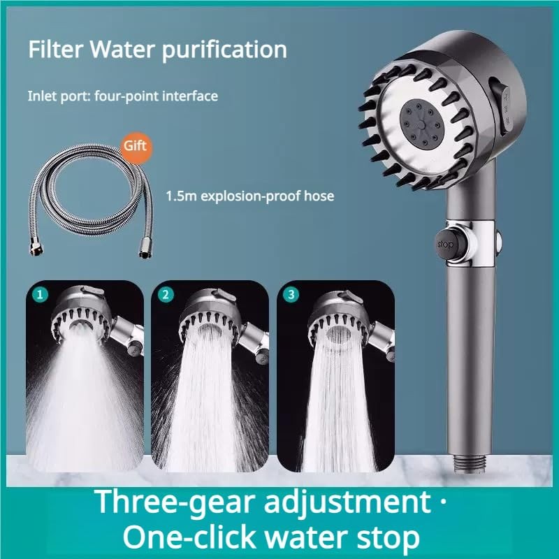 Handheld high-pressure shower head, with hose combination set, filter and