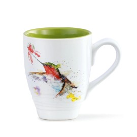 DEMDACO Hummingbird and Flower Watercolor Green 16 ounce Glossy Ceramic Stoneware Mug