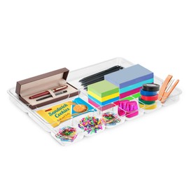 Manaloom Desk Drawer Organizer Tray with 9 Storage Compartments - For Home and Office - Drawer Organizers Office, Perfect Organizing Pens, Pencils, Paper Clips, Sticky Notes - Clear - 2 Pack