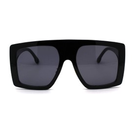SA106 Retro Flat Top Oversize Rectangular Mobster Sunglasses All Black