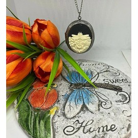 Fancy Fox Boutique Dragonfly Picture Memorial Large Engraved Antique Silver Locket Necklace Photo