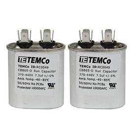 2 Pack TEMCo 7.5 uF Run Capacitor CBB65, 7.5 MFD, 370-440V, Oval, 50/60Hz | for HVAC AC Fan, Motor, Blower Applications