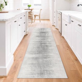 Enkor Runner Rugs for Hallway, 2x8 Washable Soft Non Slip Abstract Rugs for Kitchen, Modern Mat for Entryway Living Room Bedroom White & Grey