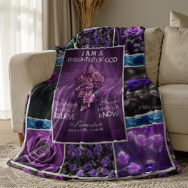 Purple Rose Throw Blankets Purple Bible Verse Blanket Gift for Girl Women Fleece Flannel Soft Warm Fuzzy Lightweight Plush Blanket Decor Bed Sofa Gift 50"x40"