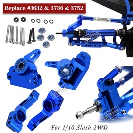 RCMYou Upgrades Part for 1/10 Slash 2WD,Aluminum Front Rear Suspension Arm,Shock Tower,Caster Block,Steering Blocks,Rear Stub Axle Carriers,Steering Block,Front Bulkhead Upgrades Set,Navy Blue