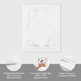 Madison Park Egyptian Cotton Sheet Soft & Breathable 500TC Cotton Sheets, Elastic Deep Pocket Sheet Set Fits Up to 18" Mattress, All Seasons, Lightweight, 100% Cotton Bed Sheets, Queen White 4 Piece