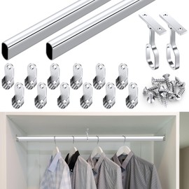 Tandefio 2 Set Oval Closet Rod Kit 92 Inch (2337 mm) Long with 12 End Caps and Center Support, Metal Closet Rods for Hanging Clothes, Heavy Duty Hanger Rod, Waterproof Rod for Laundry Room Curtains