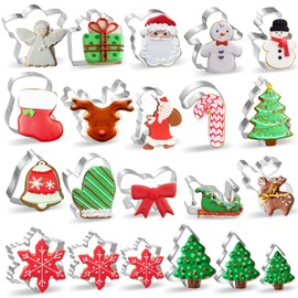 Christmas Cookie Cutters 21Pcs Winter Biscuit Cookie Cutter Set Stainless Steel Metal Holiday Cutters for Baking with Bell, Sleigh, Snowman, Christmas Tree for Christmas Party Biscuit Baking Molds