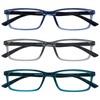 OPULIZE See Reading Glasses 3 Packs with Blue Light Blocking Narrow Frame Spring Hinges Improve Sleep Computer Gaming Transparent Blue Grey Turquoise Mens Womens BBB9-37Q +2.50
