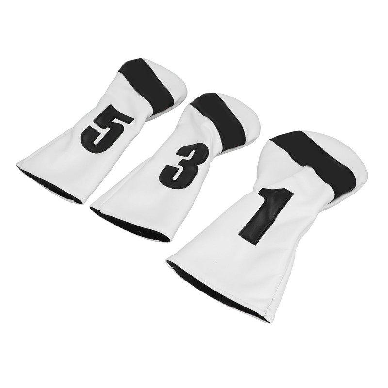3PCS Golf Club Head Cover PU Leather Waterproof Protective Golf