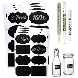 ARMIZ Etiketten Selbstklebend, 163x Aufkleber zum Beschriften mit 3stift - Wiederverwendbare tafeletiketten sind wasserdicht, abwischbar, abziehbar- ideal für Marmeladengla & glasflaschen. Patent 015008143