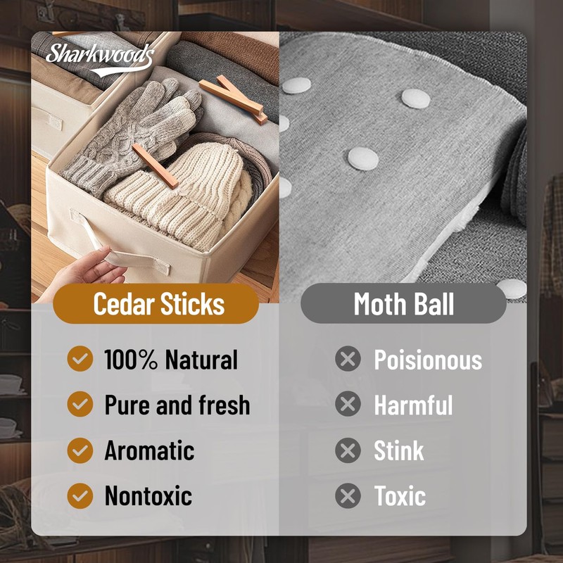 Sharkwoods Cedar Blocks for Clothes Storage 60 Pcs, Cedar Sticks