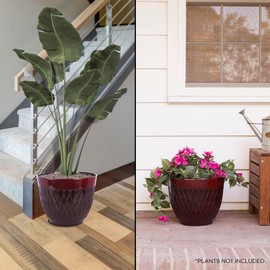 Alpine Corporation Indoor/Outdoor Stone-Look Planters with Drainage Holes, Red (Set of 2)