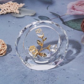 Crystal Tulip Flower Statue Outside Circular Glass Bouquet Collection Statue Home Decoration Paper Decoration Wedding Anniversary Present Birthday Gift Mother's Day Gift (Transparent)