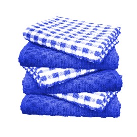 A & B TRADERS 100% Cotton Terry Tea Towels Packs (Sets of 2, 3, 6, 12, 15 or 24) Egyptian Mono Check Superdry Soft Professional Hotel Quality Kitchen Dish Cloth (Royal Blue, 6)