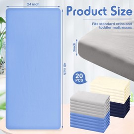 VitalCozy 20 Pcs Fitted Crib Sheets Natural Cotton Daycare Mat Sheets for Boys and Girls Breathable Microfiber Toddler Fitted Sheets for Standard Crib, Daycare Nap Mat, 24 x 48 Inch (Classic Color)