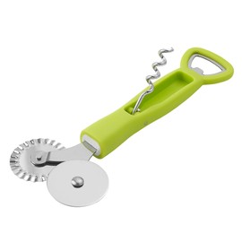 Ravioli Cutter Wheel 3 in 1 - Stainless Steel Pizza, Pasta Cutter Tool - Multifunctional Fluted Pastry Wheel with Corkscrew - Pastry Crimper & Jar Opener with Plastic Handle