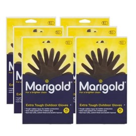 6 x Gardening Rubber Gloves Extra Tough & Non-Slip Grip for Outdoor Cleaning | Roll-top Cuffs Cotton-lined & Double Layered | Extra Large Black