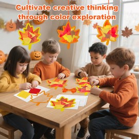 JOINCCI Fall Maple Leaves Craft Kit for Kids- 36PCS Thanksgiving Crafts with Pre-Cut Stickers,Tissue Papers,Fall Crafts Supplies for Back to Schoo Harvest Thanksgiving Religious Christian Fun Actives