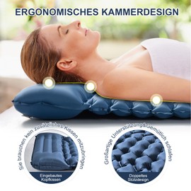 Haksimey Self-Inflating Sleeping Mat, Inflatable Camping Mattress, Air Mattress with Integrated Pillow, Outdoor Camping Mat, Sleeping Mat, Small Pack Size