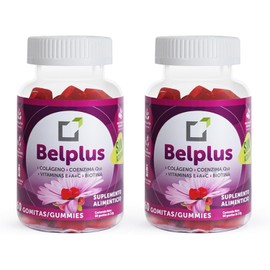 Belplus Colágeno+Coenzima Q10+Biotina 60 gomitas sin azúcar, pack 2x1