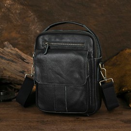 Mens Genuine Leather Sling Messenger Shoulder Cross body Satchel Bag Handle Tote Business Briefcase Portfolio, D Black