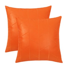 BRAWARM Faux Leather Pillow Covers 16 X 16 Inches, Orange Leather Pillow Covers Pack of 2, Geometric Embroidery Leather Decorative Throw Pillows for Living Room Couch Bed Sofa Home