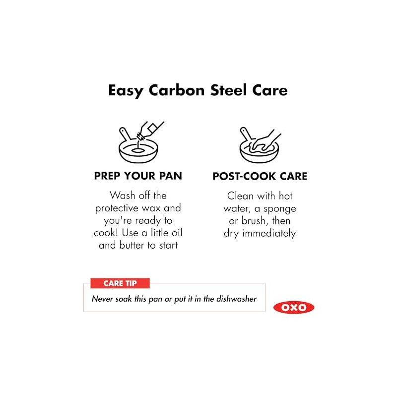 OXO Obsidian Pre-Seasoned Carbon Steel, 8" Frying Pan Skillet with