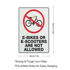 E-Bikes Or E-Scooters Are Not Allowed Sign Warning Sticker-Security Sign Outdoor Sign 12 X 8 Inches
