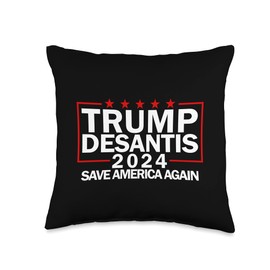 America For Trump 2024 Novelty Apparel Trump Desantis Save America Again Don and Ron 2024 Throw Pillow, 16x16, Multicolor