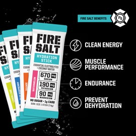 Fire Science Fire Salt Hydration Sticks, Electrolytes & Coconut Water, Hydration Drink Mix with Magnesium, Potassium & Sodium, Zero Sugar, Single Serve On The Go Packs, Variety Pack Flavors, 32 Count