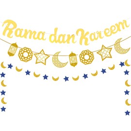 Ramadan Banner, Ramadan Kareem Garland, Eid Mubarak Garland, Ramadan Kareem Decoration, Gold Glittering Ramadan Kareem Banner, Banner for Home Garden Festival Party