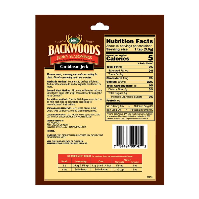 LEM Products Backwoods Caribbean Jerk Jerky Seasoning, Ideal for Wild
