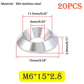 Ctyjia Countersunk Washer, Stainless Steel Washer, M6 x 15 mm Countersunk Washer, Decorative Washers for Countersunk Screws Pack of 20